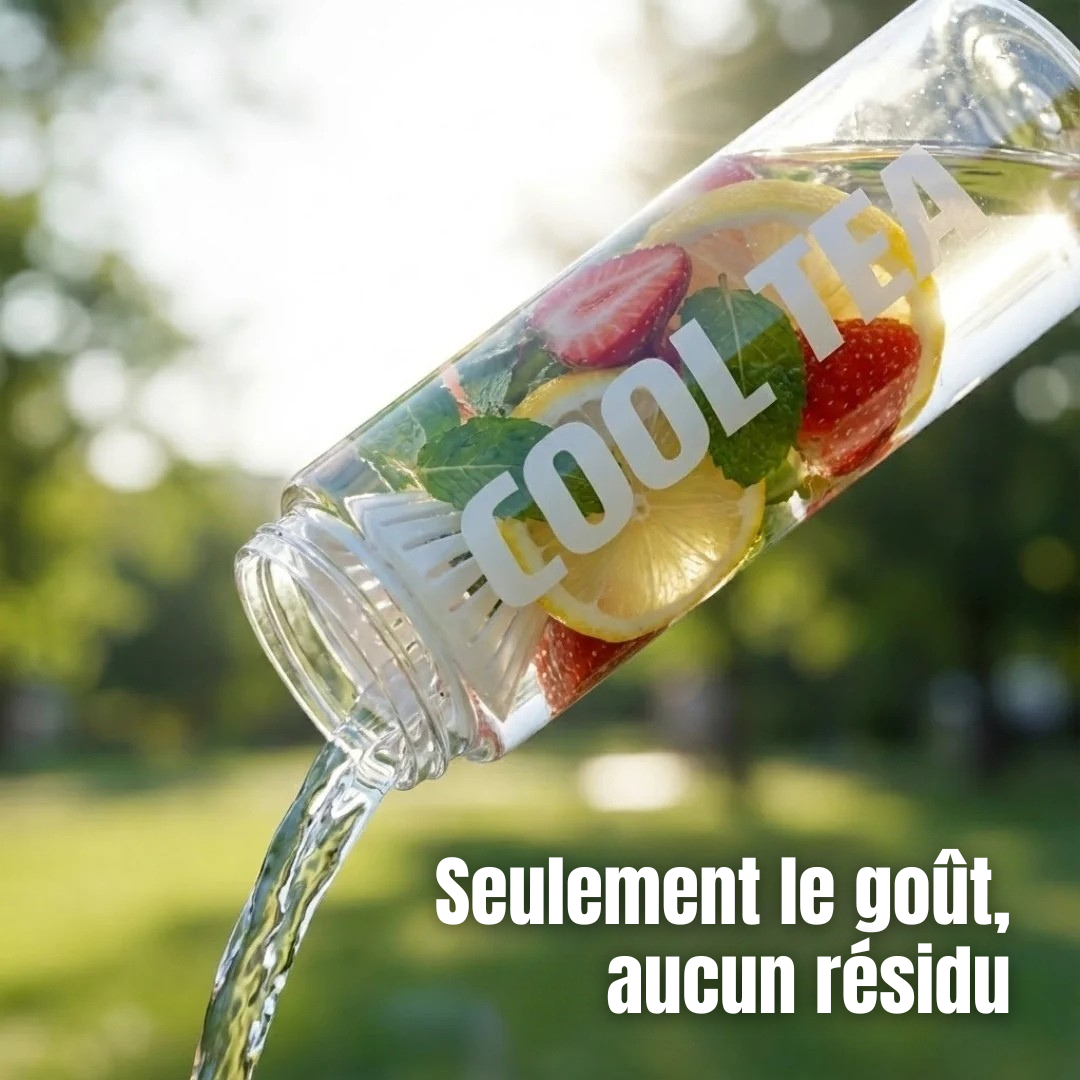 Portable bottle with integrated residue filter