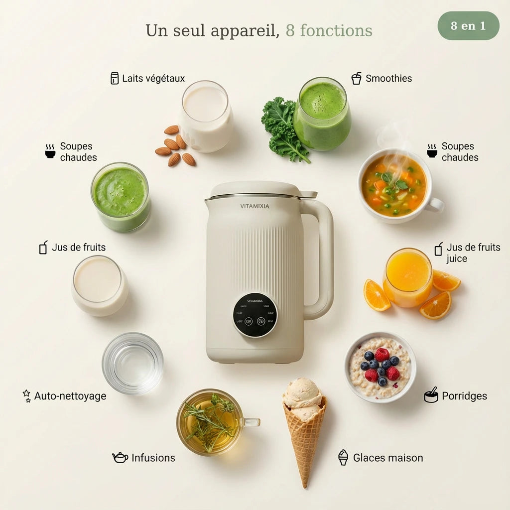 VitaMixia : Multifonctions 8-en-1 , Préparer Du Lait Végétal , Des Jus & Bien Plus